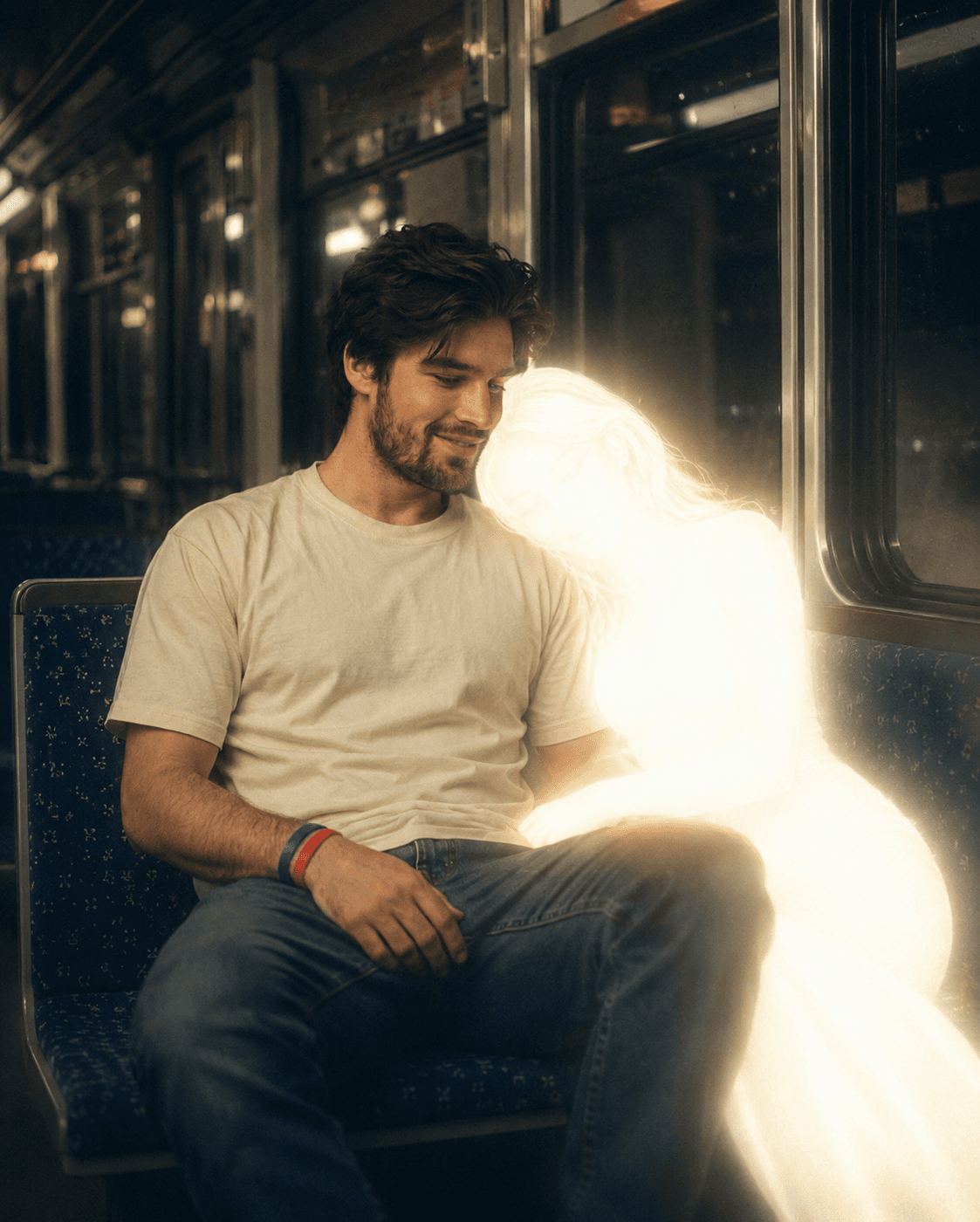 Cinematic Dreamy Subway Portrait Prompt with Glowing Ghost Girl | AI Photo Prompt