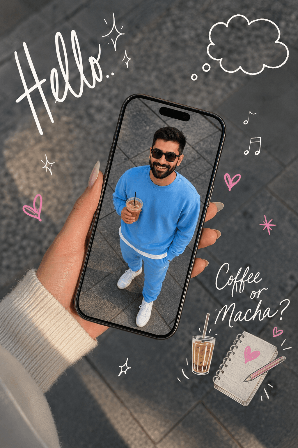 Instagram Story Phone Portal AI Prompt | Pinterest Aesthetic Lifestyle Photo Effect | Doodle Smartphone Ad Prompt
