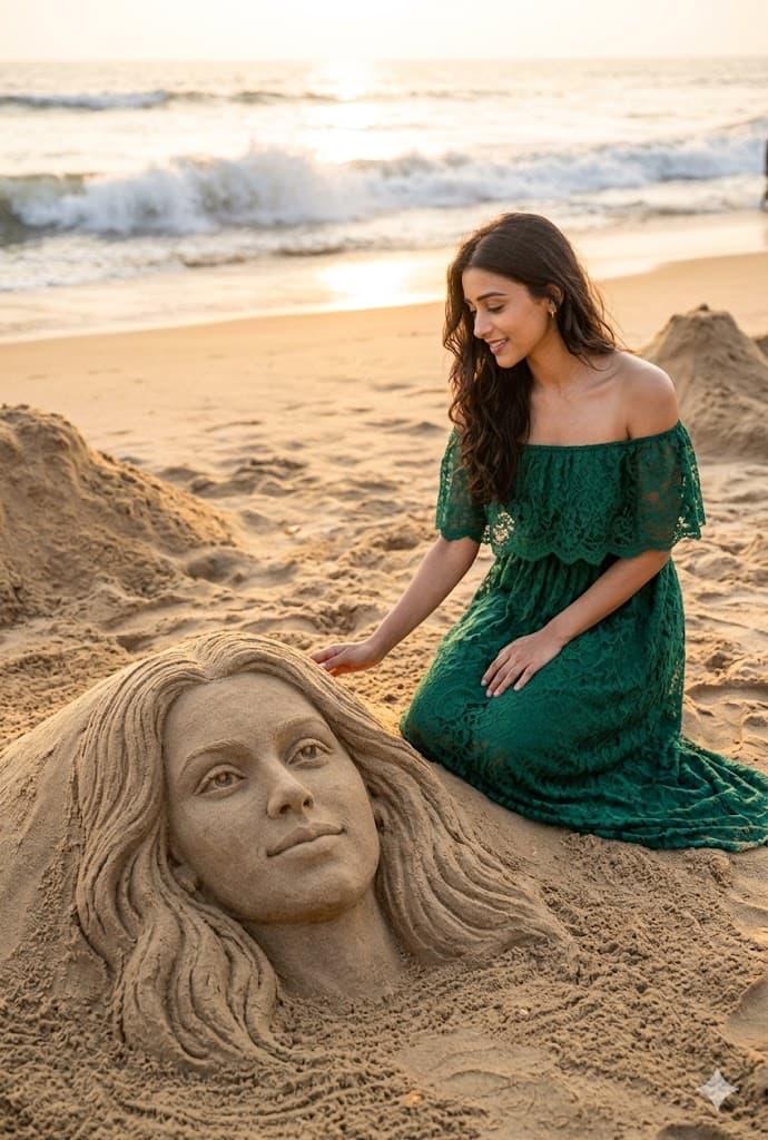 Hyper-Realistic Woman & Sand Sculpture AI Image Prompt | Midjourney Stable Diffusion