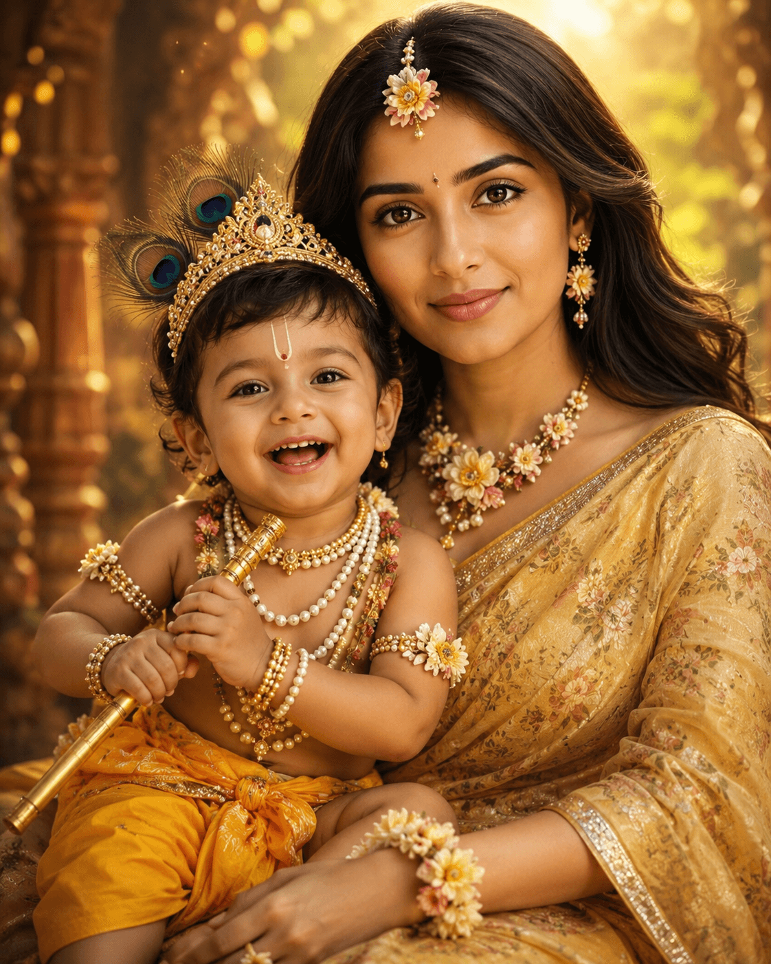 Radha & Krishna Theme Mother & Baby Portrait | Cinematic Indian AI Photography preview 4