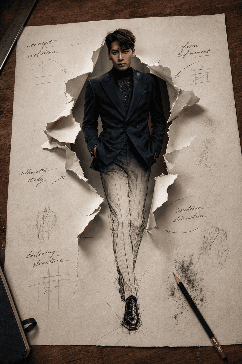 Luxury Fashion Editorial AI Prompt | Paper Tear Concept Portrait preview 3