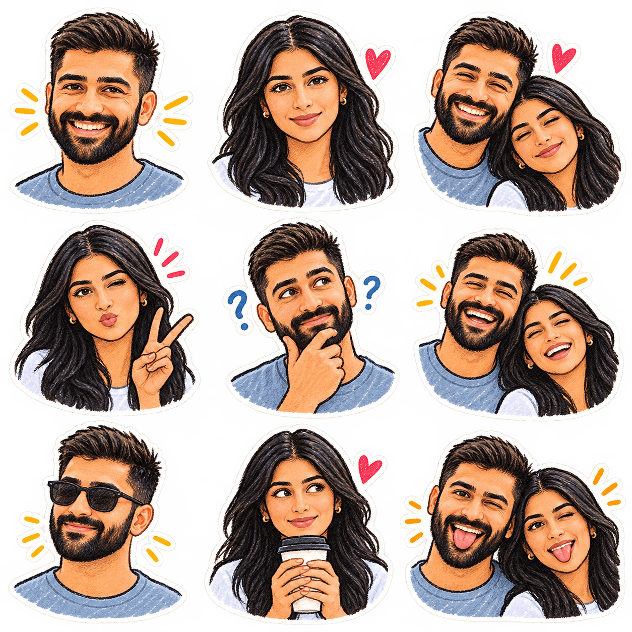 AI Hand-Drawn Sticker Pack Prompt | 9-Piece Sticker Sheet — AI prompt preview 1 of 4
