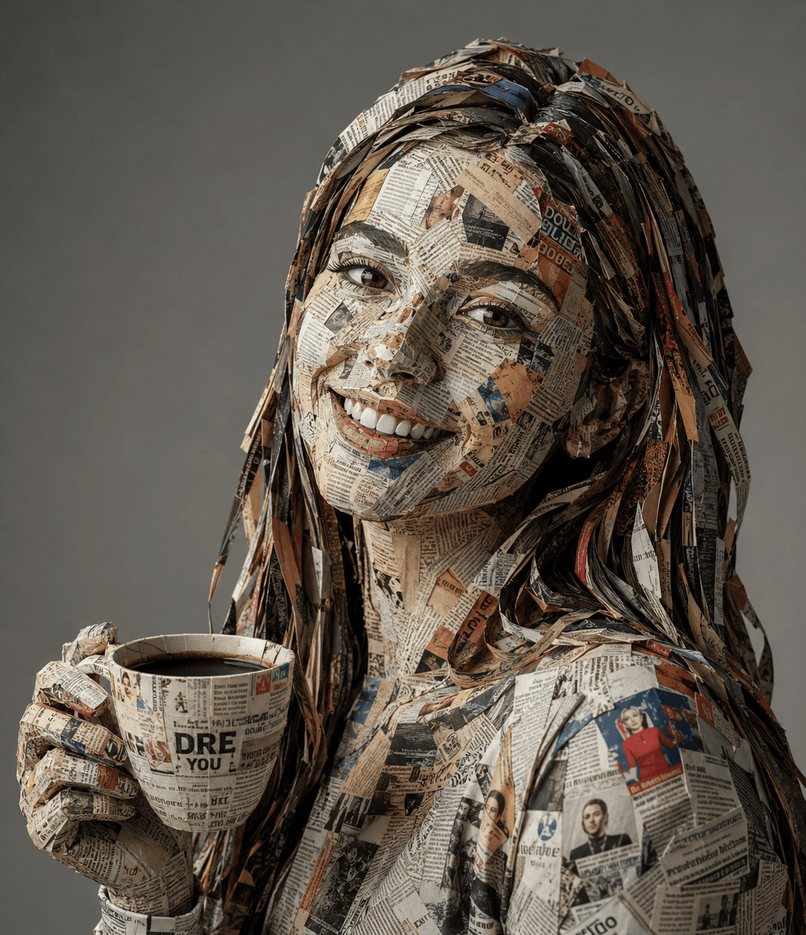 Hyper-Realistic Newspaper Collage Portrait Prompt | Surreal Mixed Media AI Art — AI prompt result