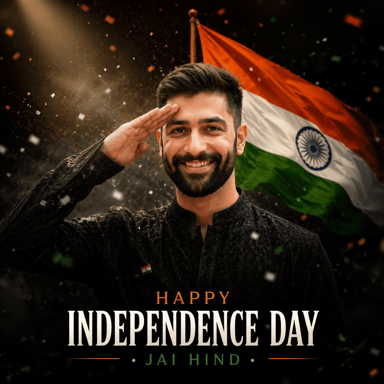 Indian Independence Day AI Poster Prompt | Patriotic Flag Salute Portrait — AI prompt result