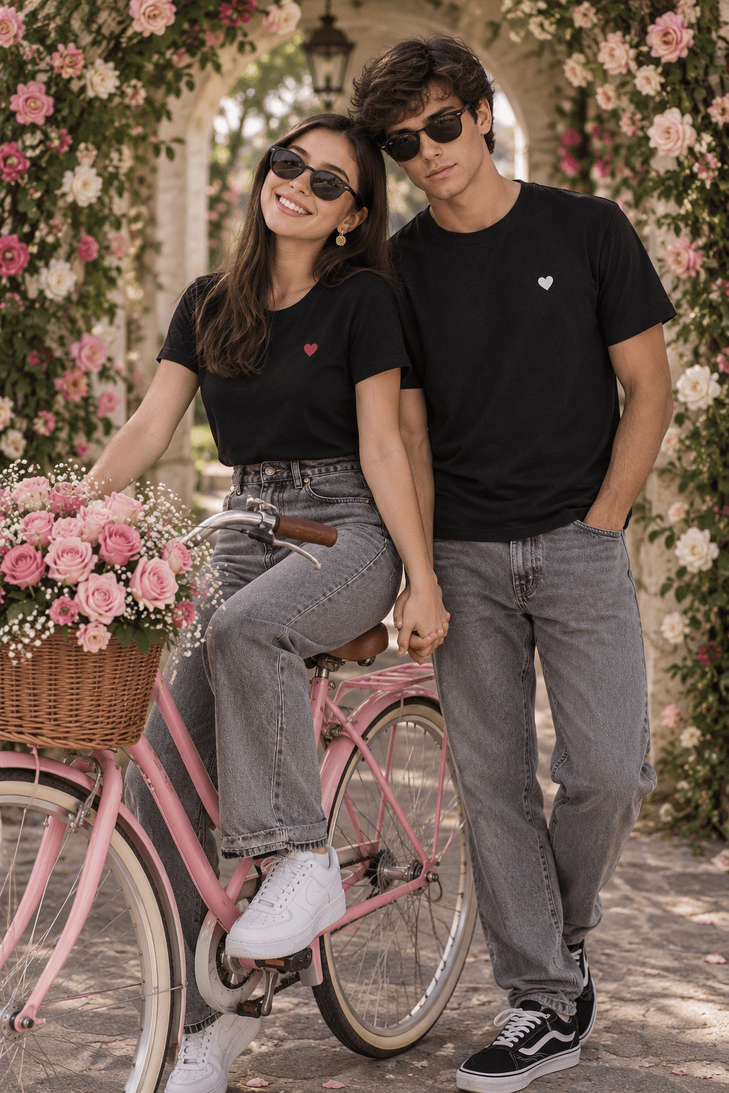 Romantic Couple AI Image Prompt | Pink Bicycle Photoshoot — AI prompt preview 3 of 4