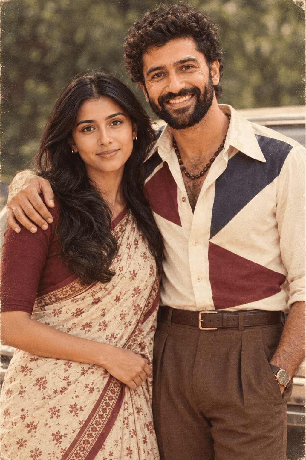Vintage 1970s Couple AI Photo Prompt | Retro Indian Portrait — AI prompt preview 1 of 4