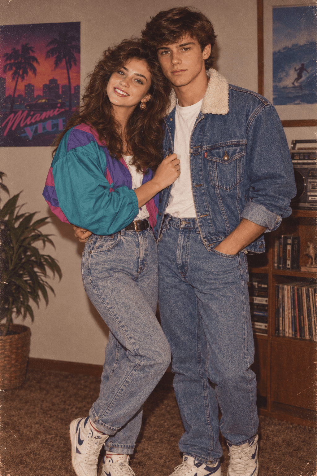 80s Retro Indian Couple AI Prompt | Vintage Bus Photo — AI prompt preview 4 of 4