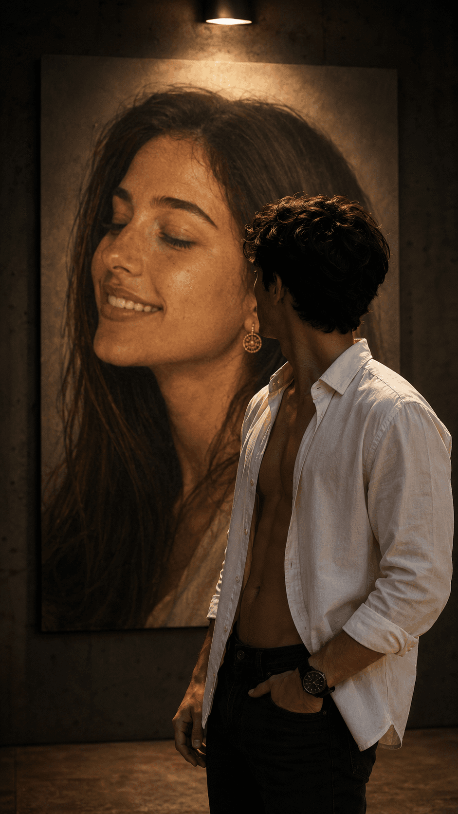 Cinematic Art Gallery Portrait Prompt | Ultra Realistic DSLR AI Photo Prompt (9:16) — AI prompt result