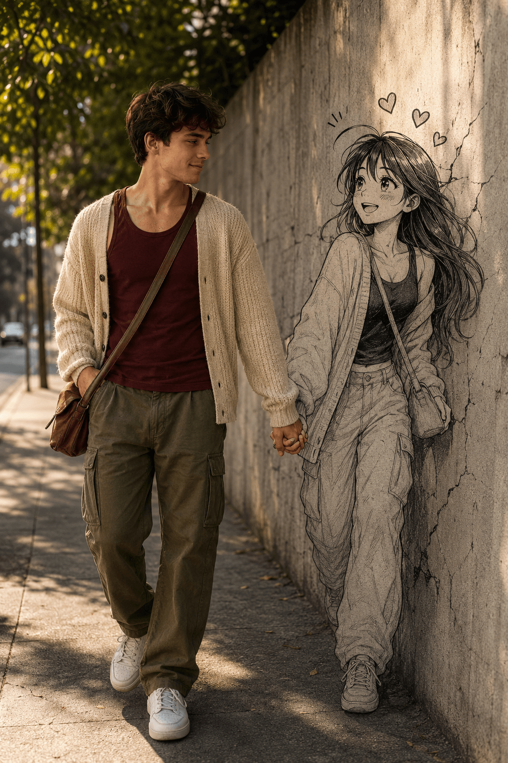 Ultra-Realistic Manga Wall Romance AI Prompt | Cinematic Anime Meets Reality Image Generator — AI prompt result