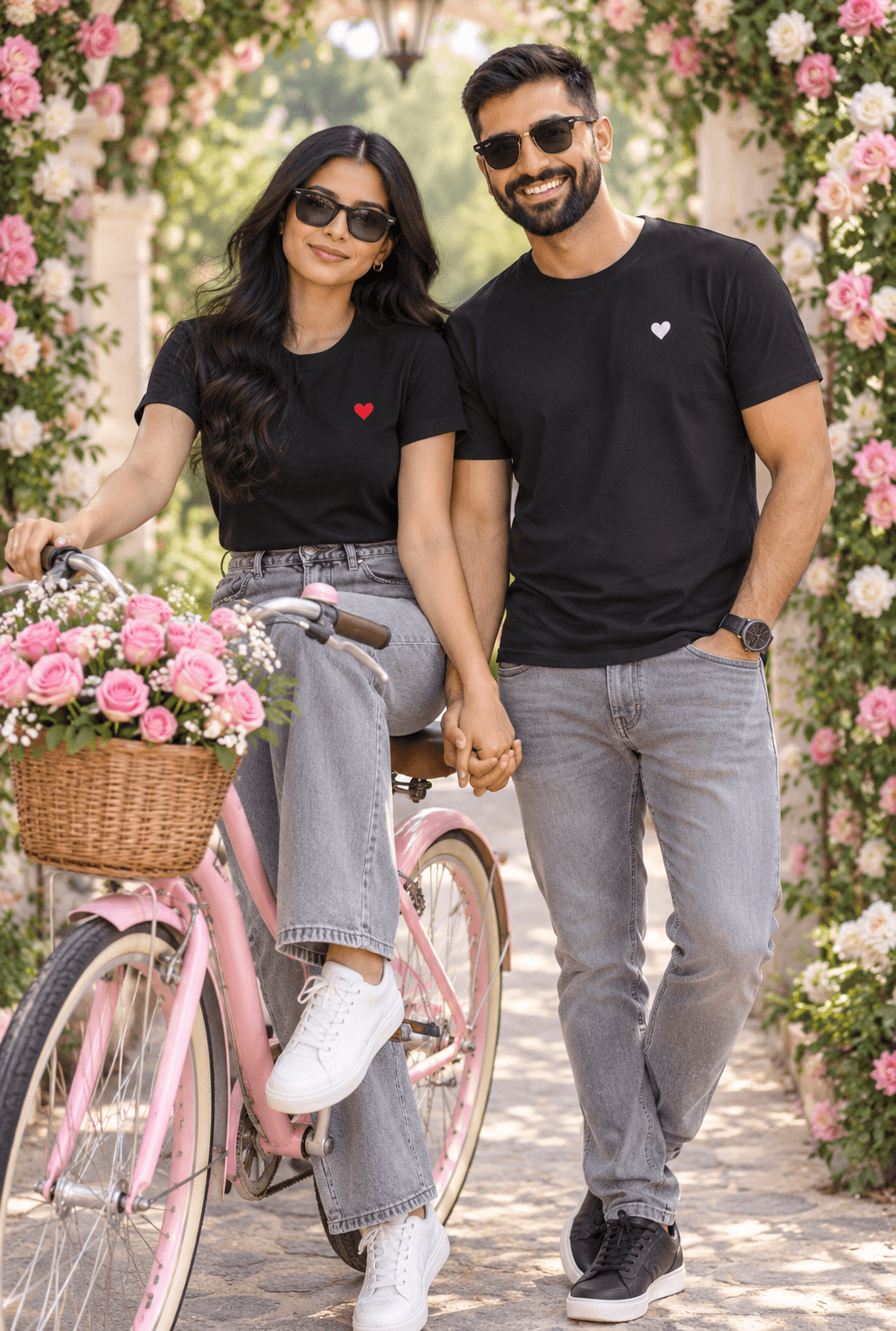 Romantic Couple AI Image Prompt | Pink Bicycle Photoshoot — AI prompt preview 2 of 4