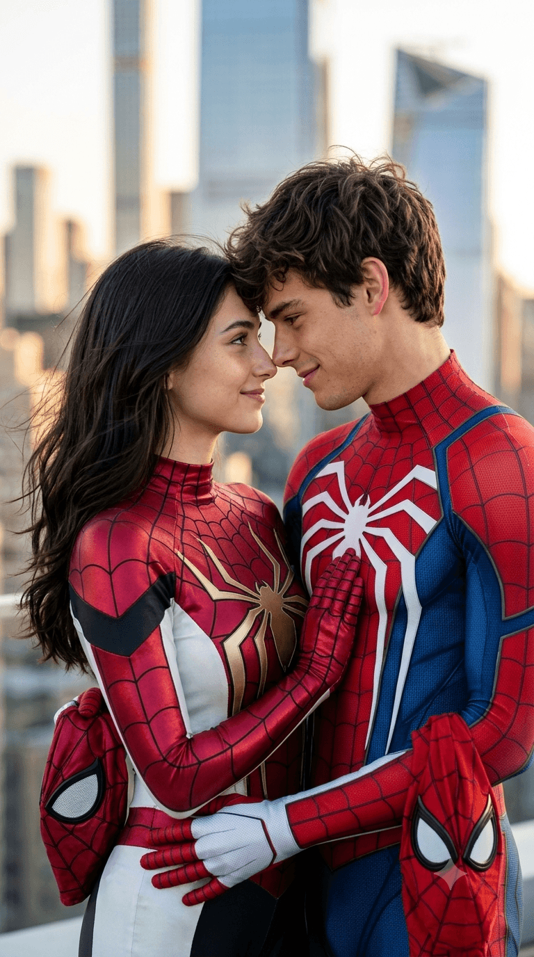 Photorealistic Spider-Man & Spider-Woman AI Prompt | Marvel Couple Photography — AI prompt result