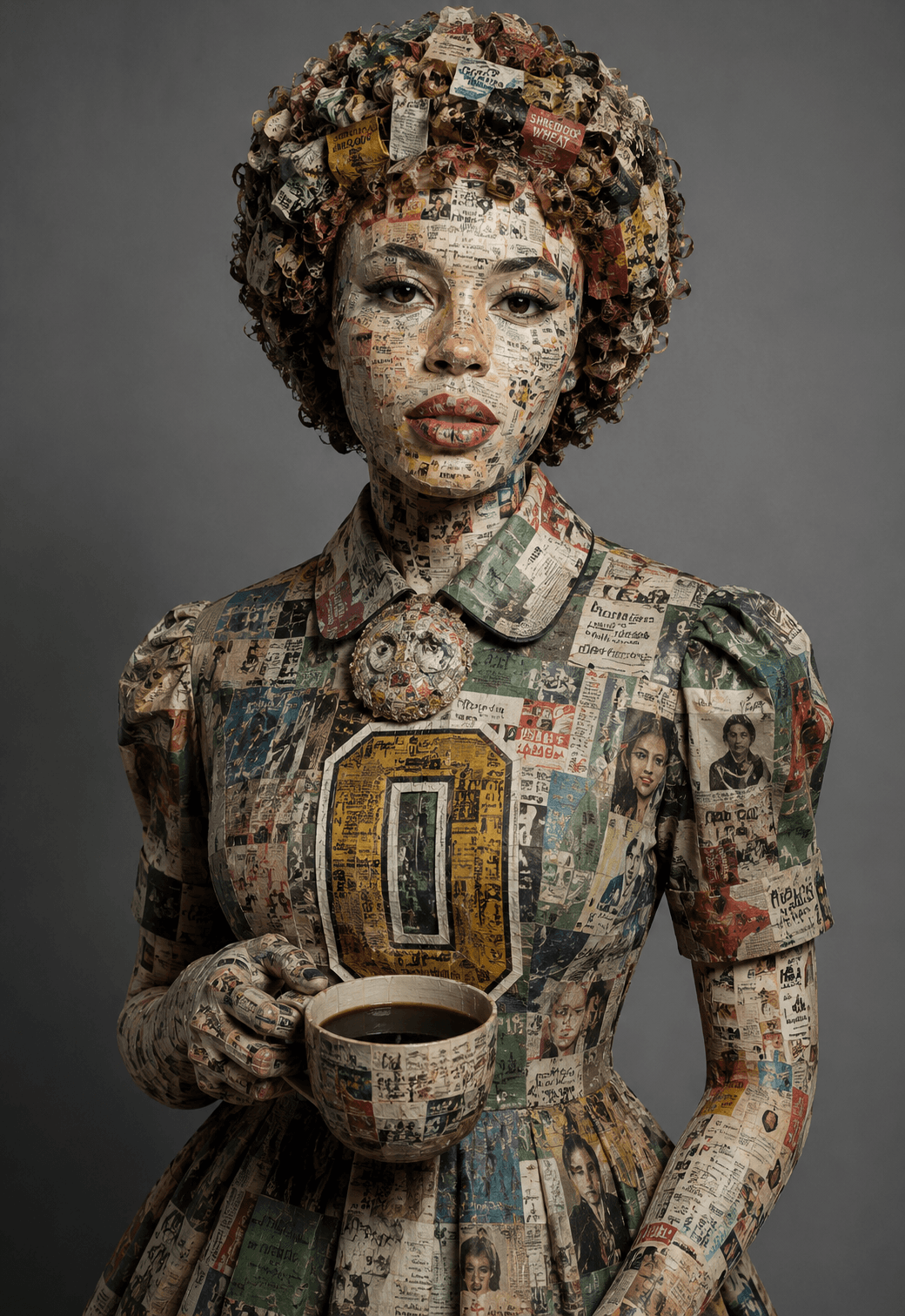 Hyper-Realistic Newspaper Collage Portrait AI Prompt | Surreal Mixed Media Paper Art — AI prompt result