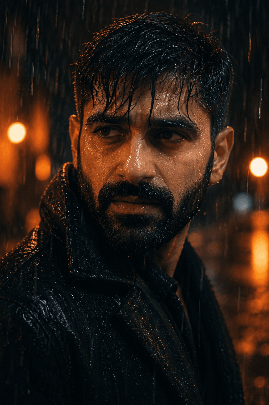 Cinematic Rain Portrait AI Prompt – Dark Noir Night Photography — AI prompt result