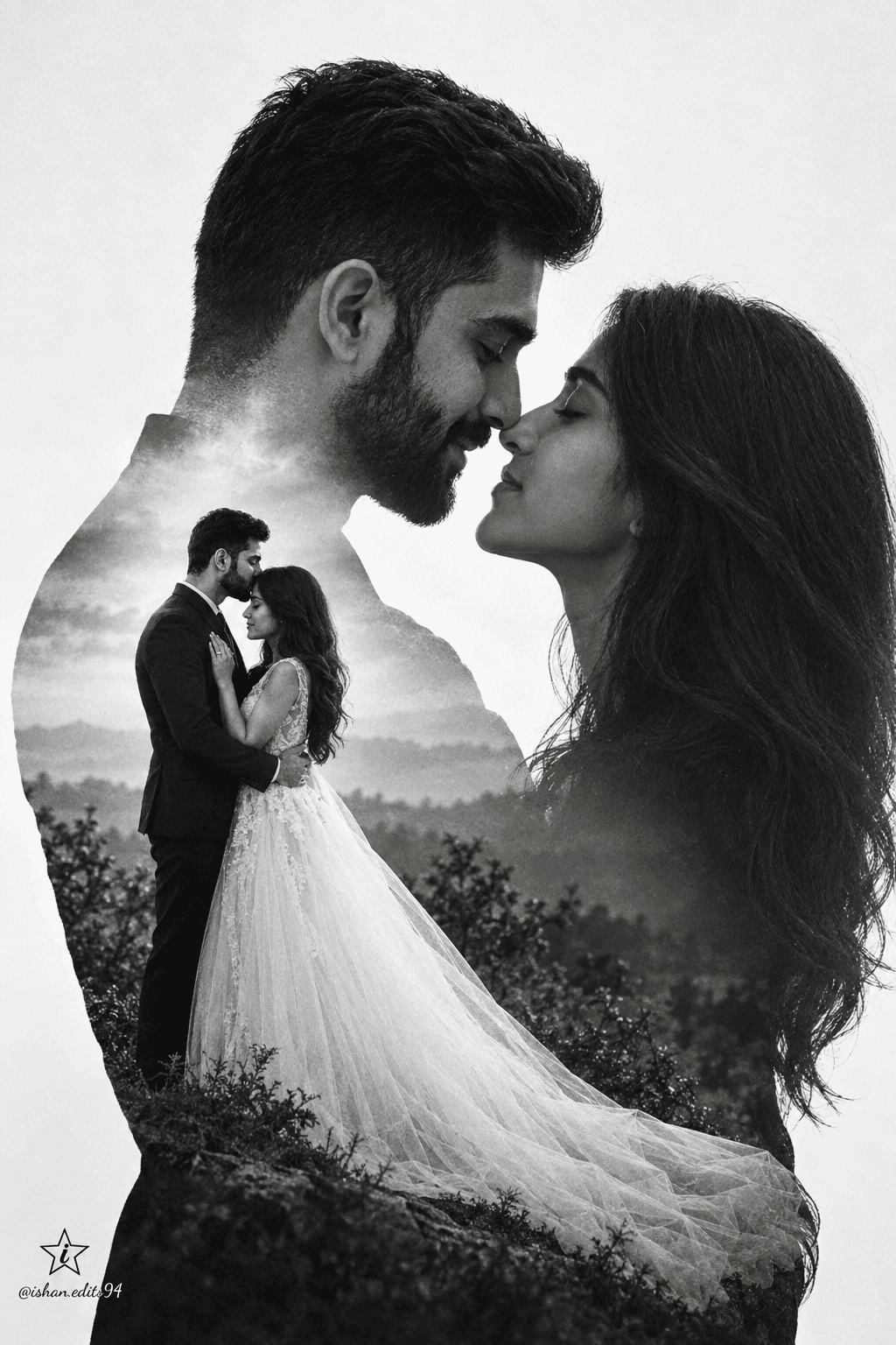 Romantic Black & White Wedding Double Exposure AI Art — AI prompt preview 1 of 4