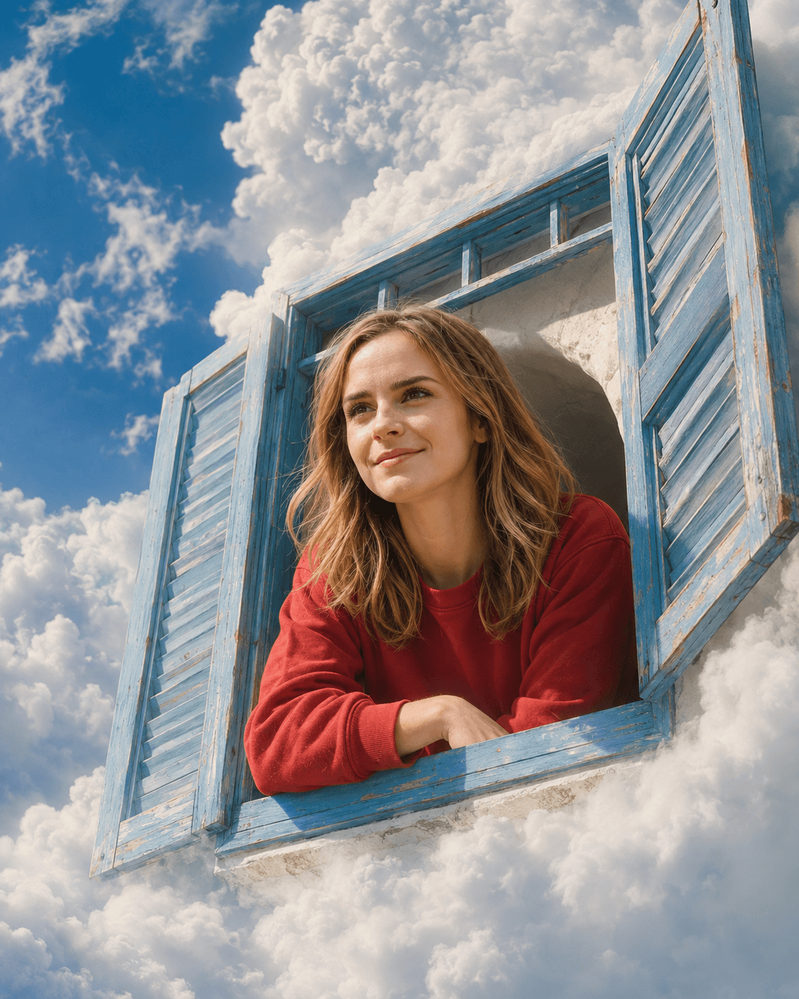 Surreal Floating Cloud Window Portrait AI Prompt | Ultra-Realistic 4K Dreamscape Photo — AI prompt result