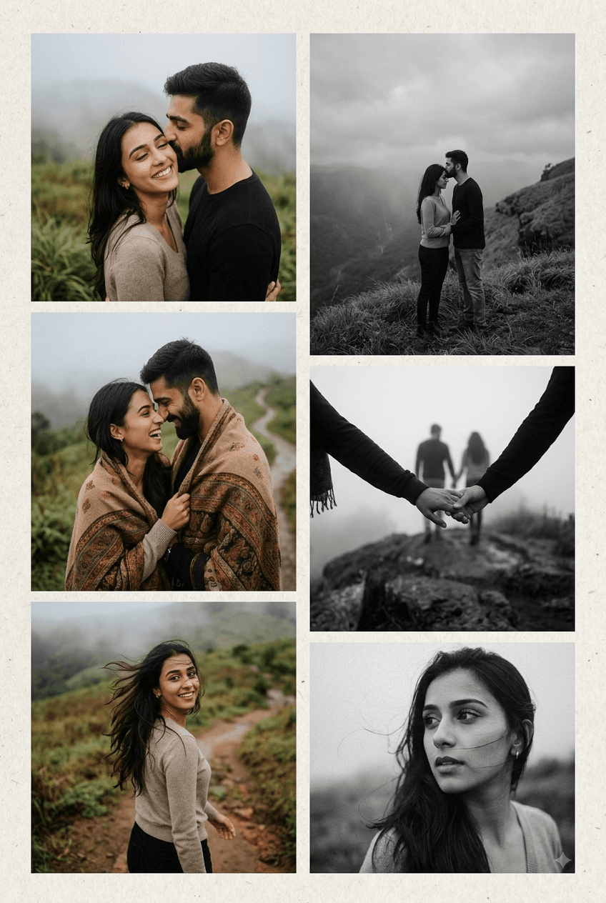 South Asian Pre-Wedding AI Photo Collage Prompt | Cinematic Grid — AI prompt result