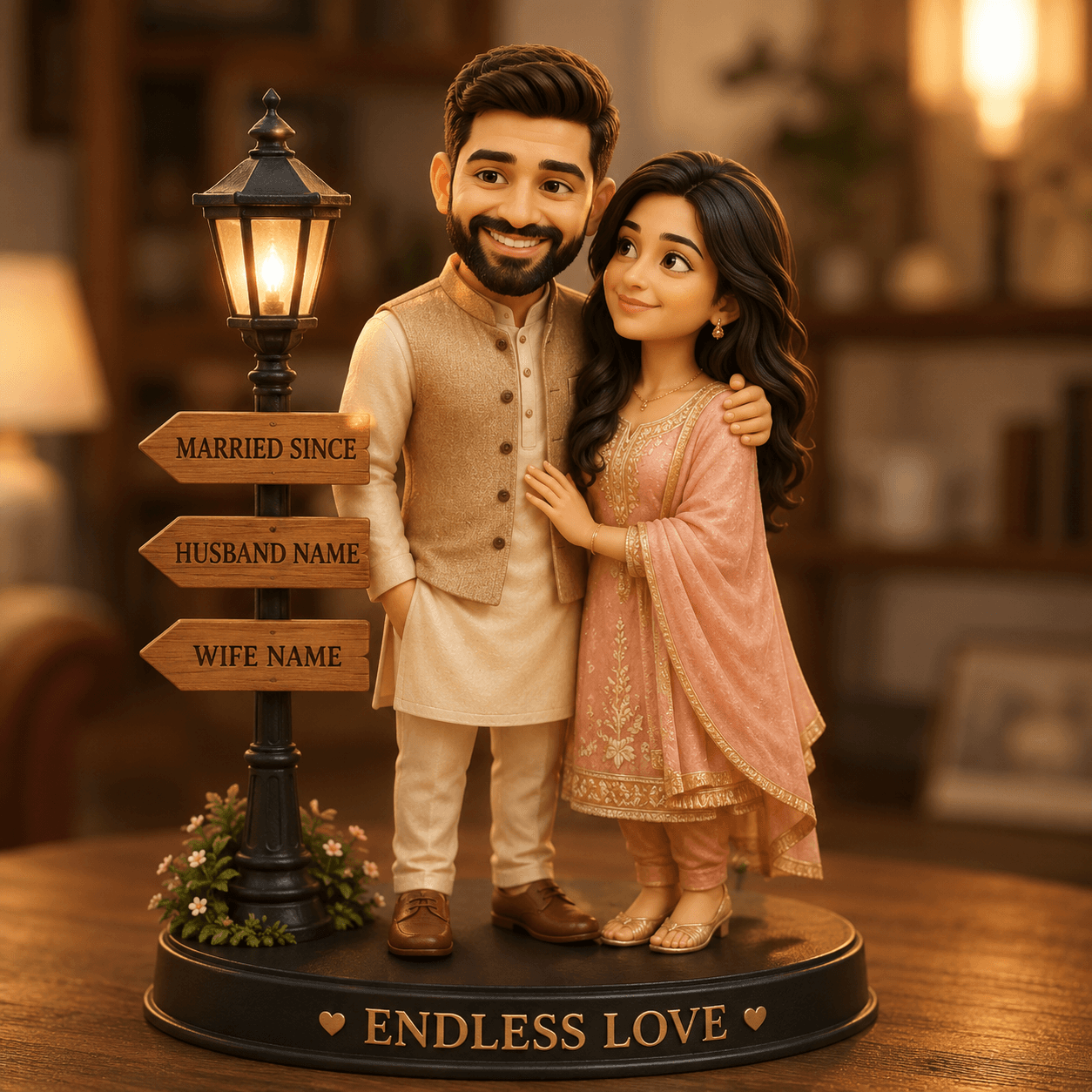Custom 3D Couple Collectible Figurine Prompt | Pixar Style Miniature Diorama | Romantic Husband & Wife AI Image Prompt — AI prompt result