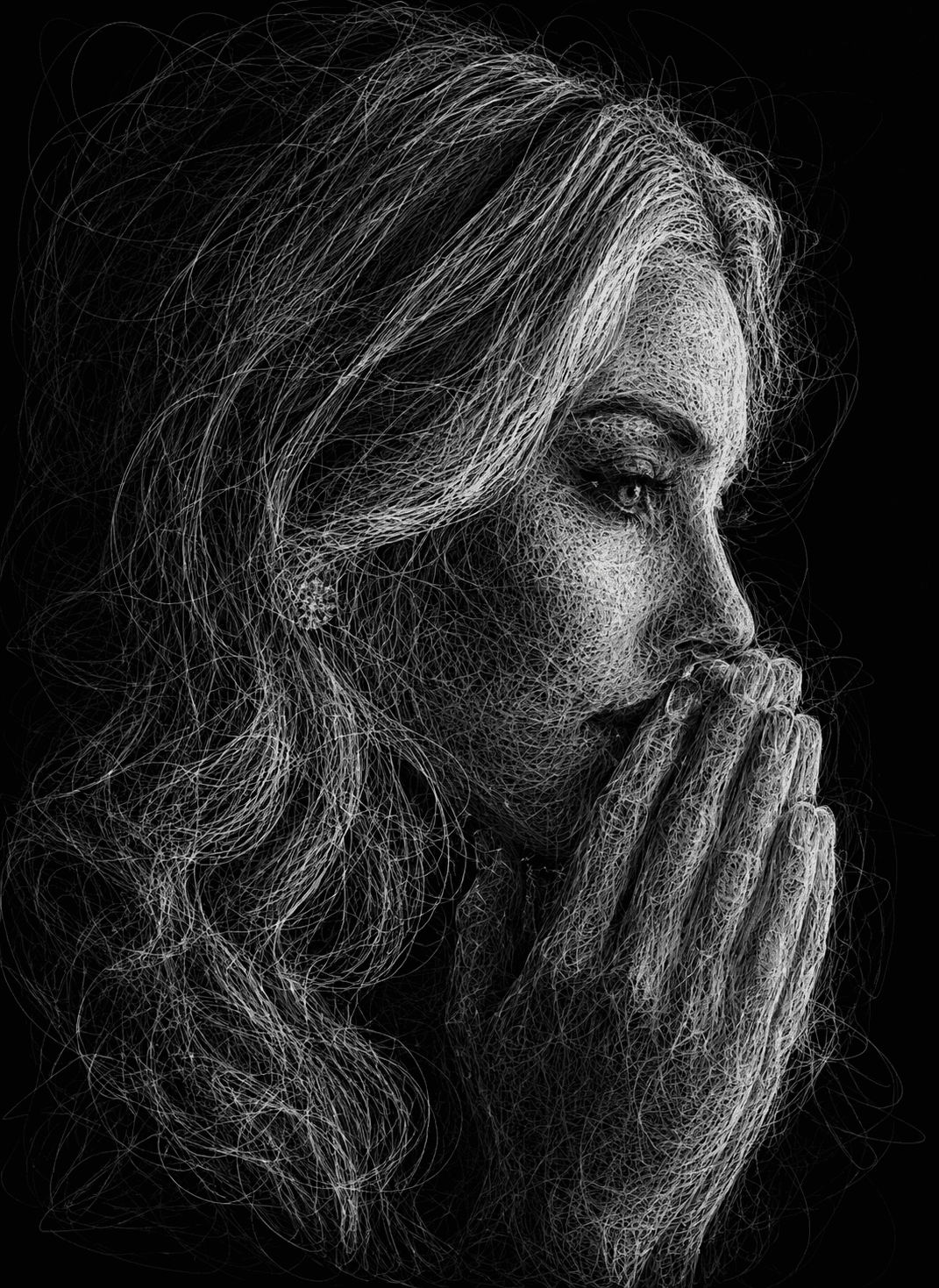 Ultra Detailed Scribble Line Portrait Prompt | Monochrome Pencil Sketch AI Art | Abstract Wireframe Realistic Face | Midjourney, Flux, SDXL — AI prompt result