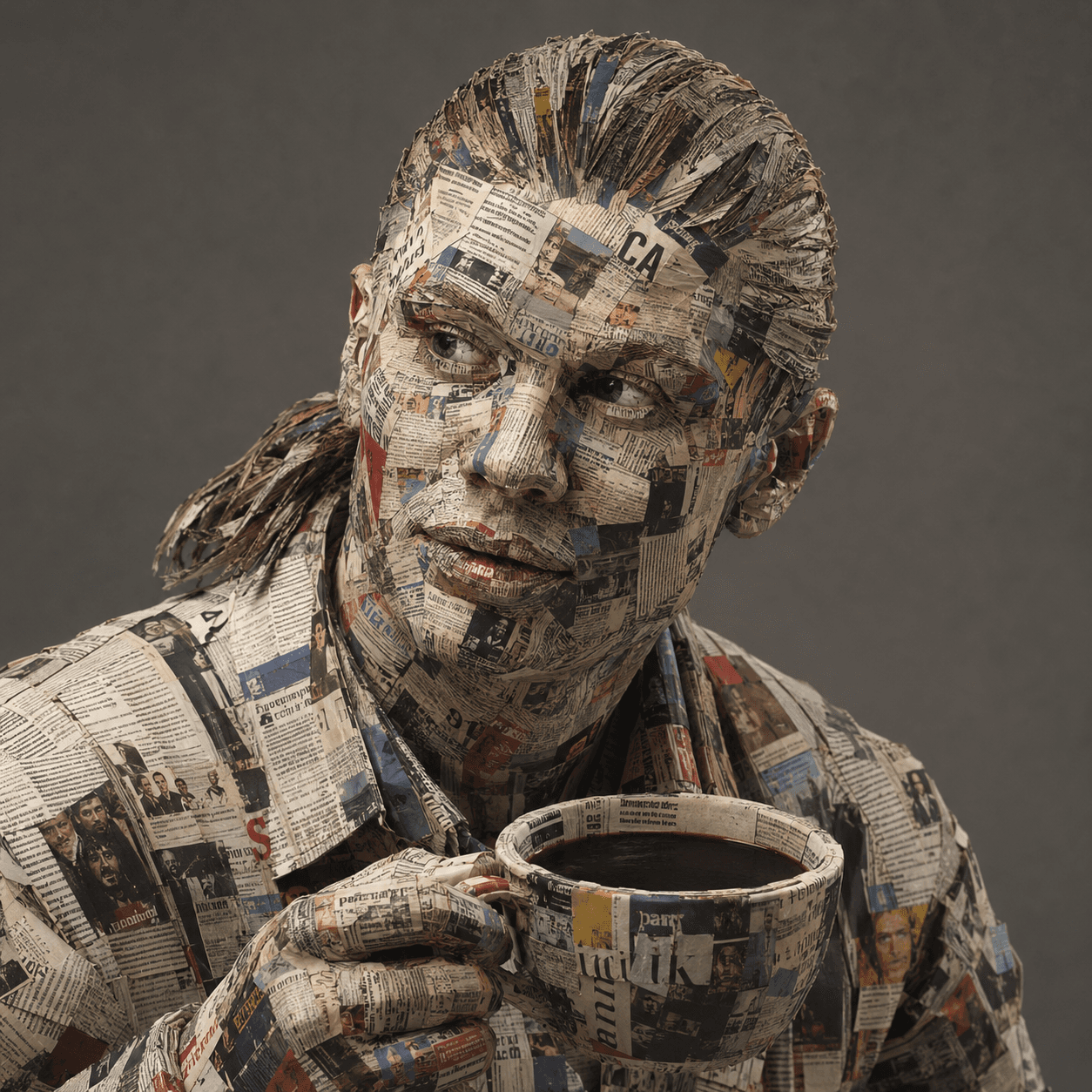 Hyper-Realistic Newspaper Collage Portrait AI Prompt | Surreal Mixed Media Paper Art Generator — AI prompt result