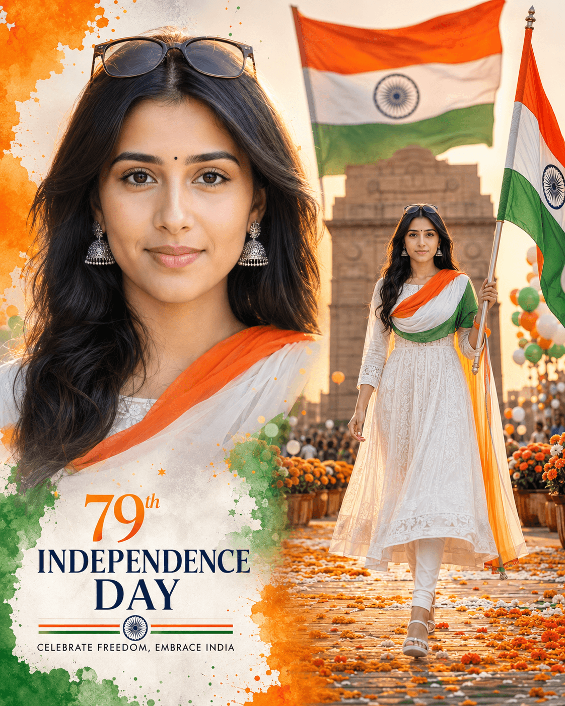 79th Independence Day AI Poster Prompt – Indian Flag & India Gate Cinematic Portrait — AI prompt result