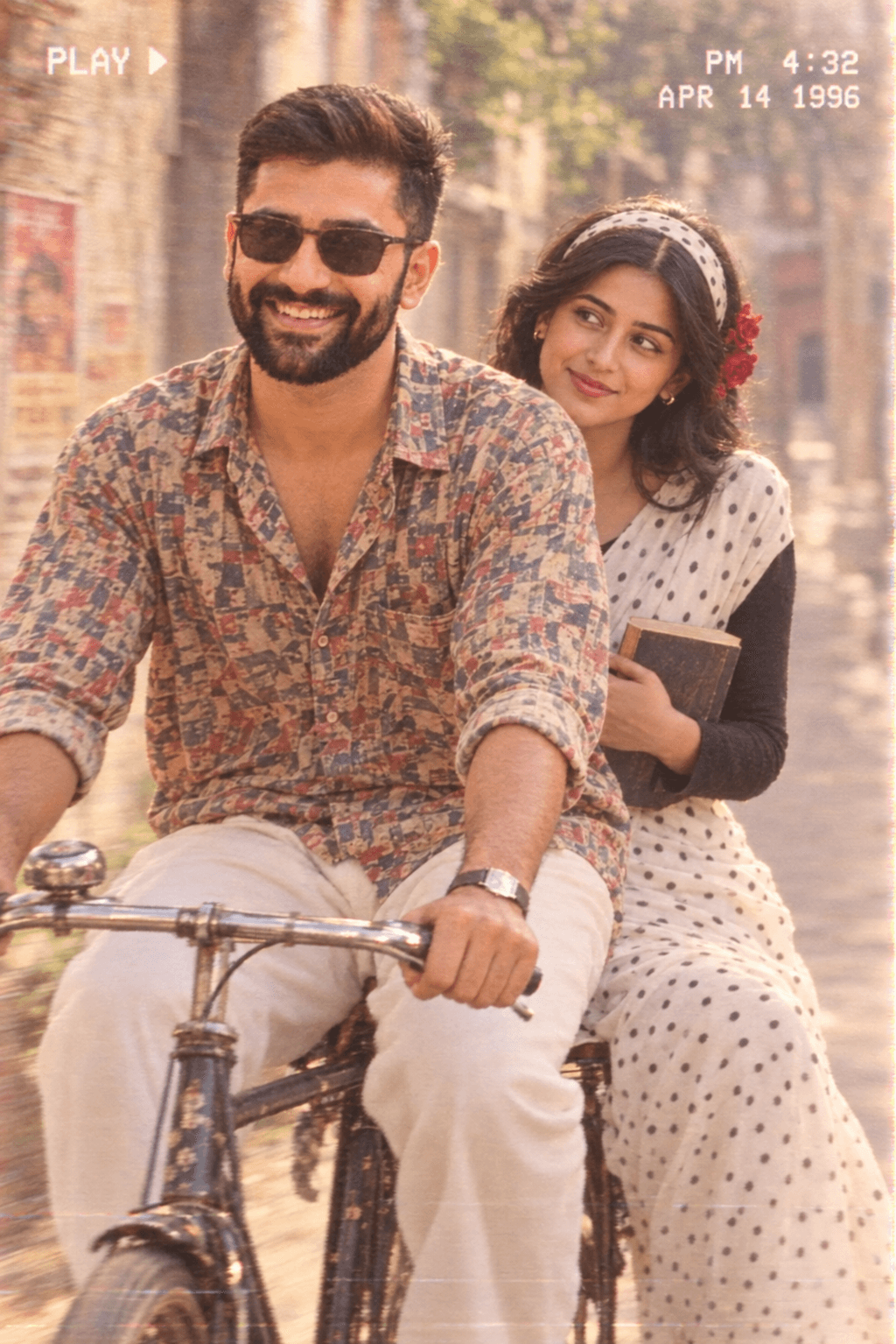 80s Retro Indian Couple AI Prompt | Vintage Bus Photo — AI prompt preview 3 of 4