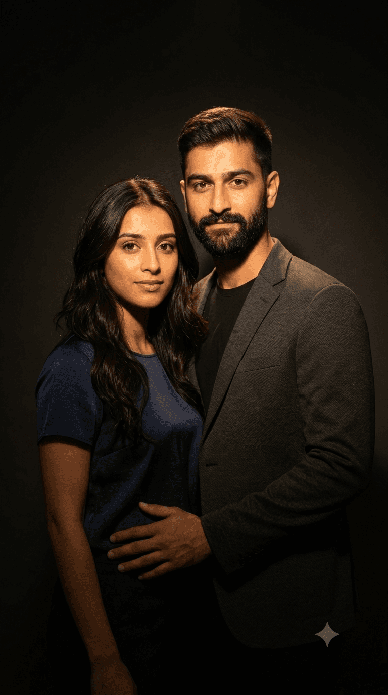 Elegant Couple Portrait Prompt – Dark Minimalist Studio Photoshoot — AI prompt result