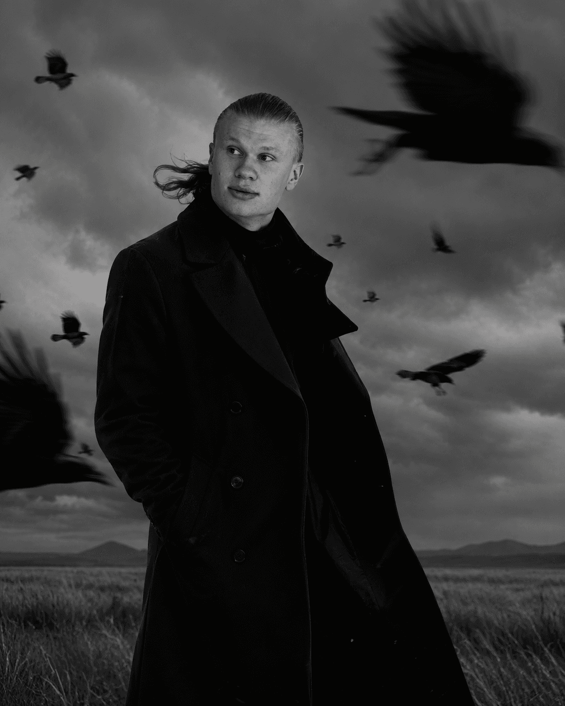 Cinematic Dark Crow Portrait AI Image Prompt – Black & White Gothic Movie Poster — AI prompt result