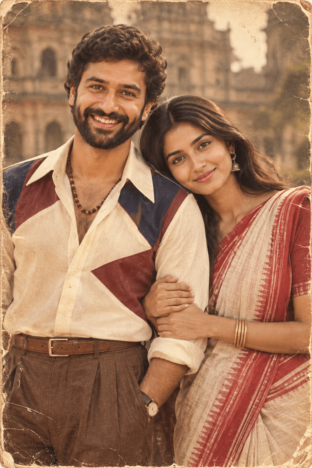 Vintage 1970s Couple AI Photo Prompt | Retro Indian Portrait — AI prompt preview 2 of 4