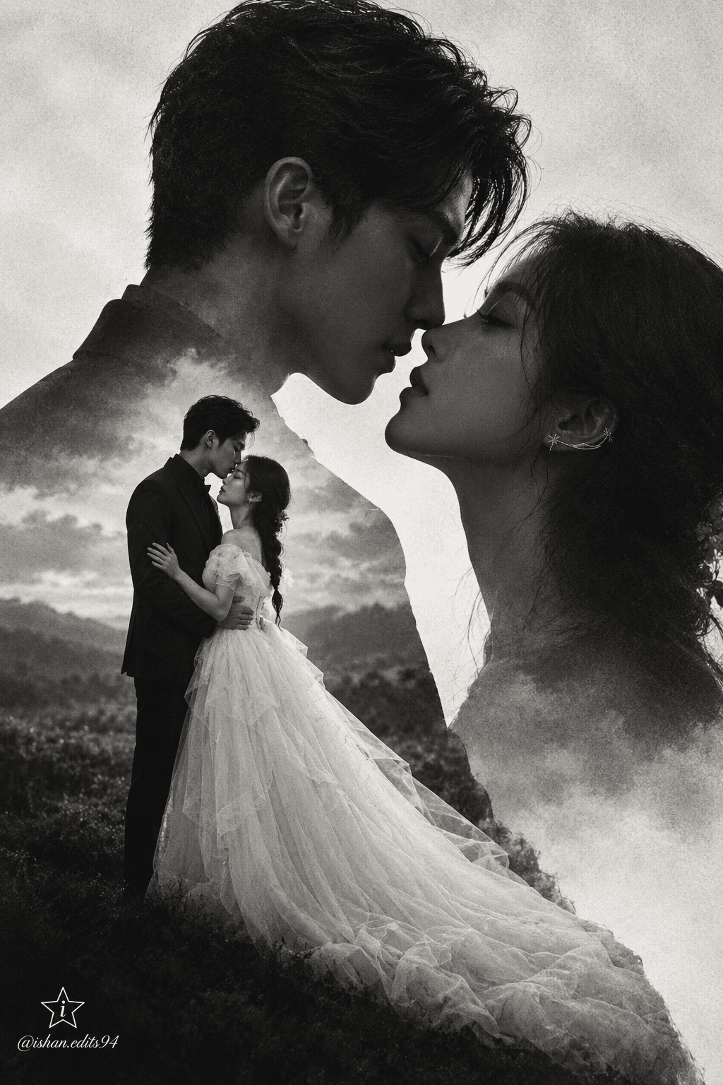 Romantic Black & White Wedding Double Exposure AI Art — AI prompt preview 3 of 4