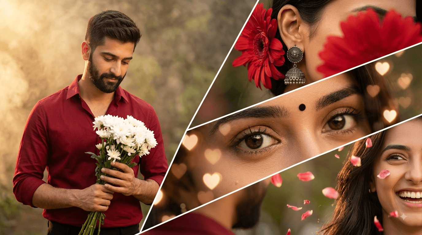Romantic Collage AI Prompt – Cinematic 8K Couple Poster Generator — AI prompt result