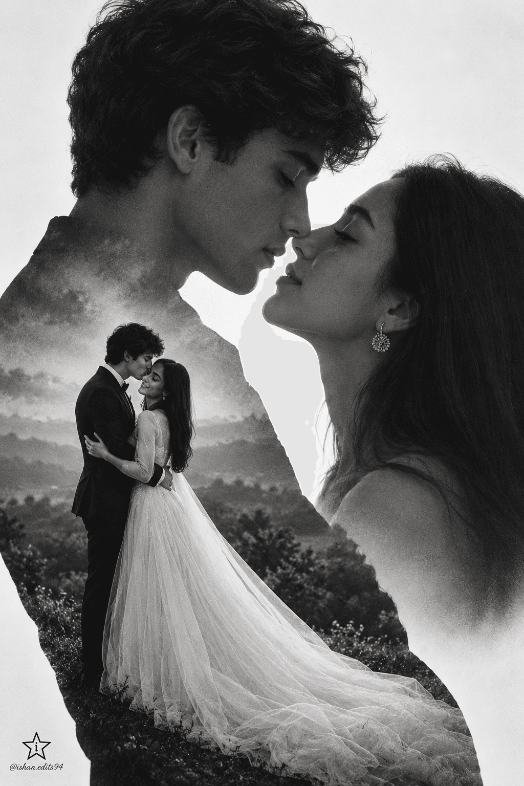 Romantic Black & White Wedding Double Exposure AI Art — AI prompt preview 2 of 4