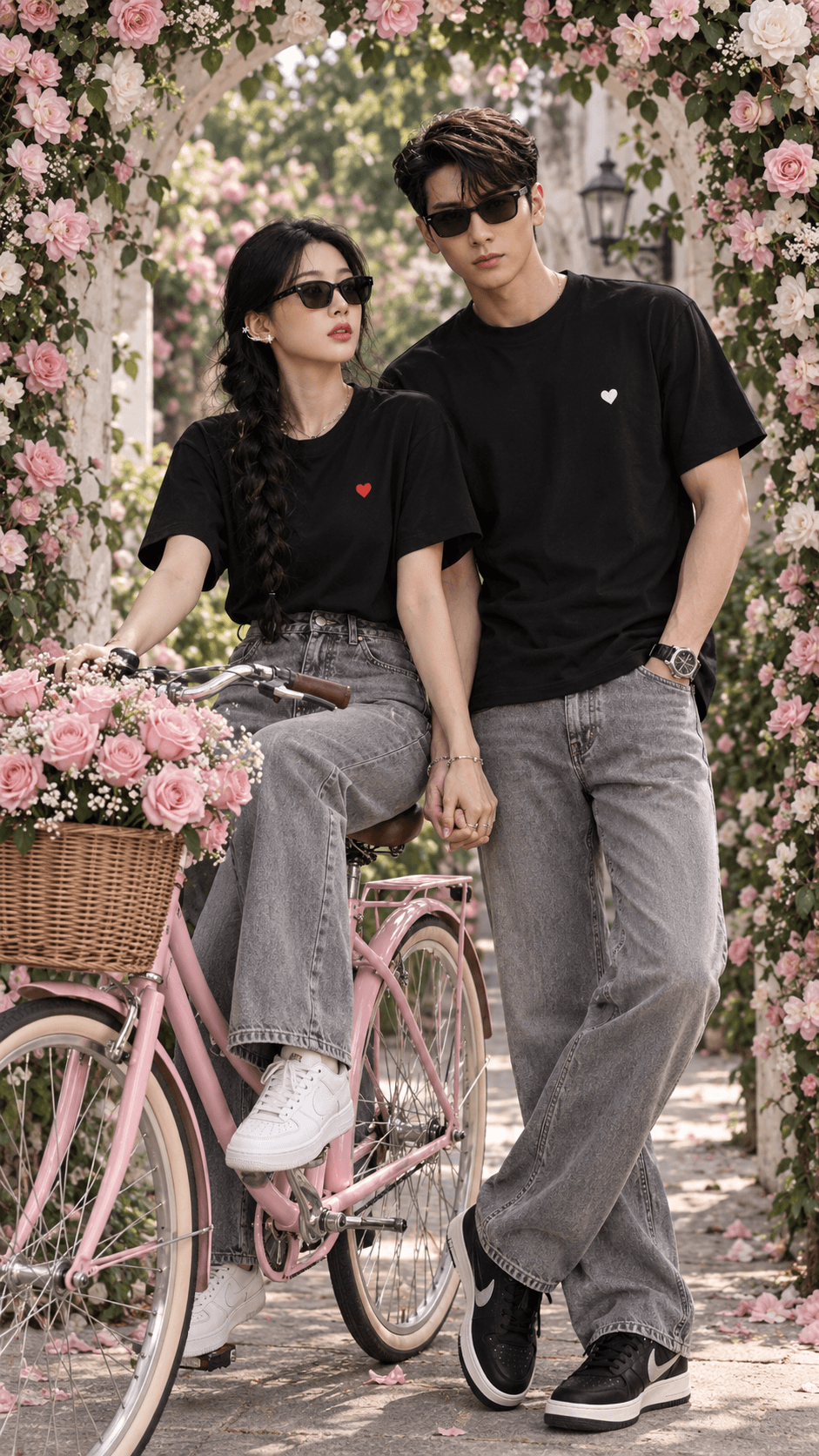 Romantic Couple AI Image Prompt | Pink Bicycle Photoshoot — AI prompt preview 1 of 4
