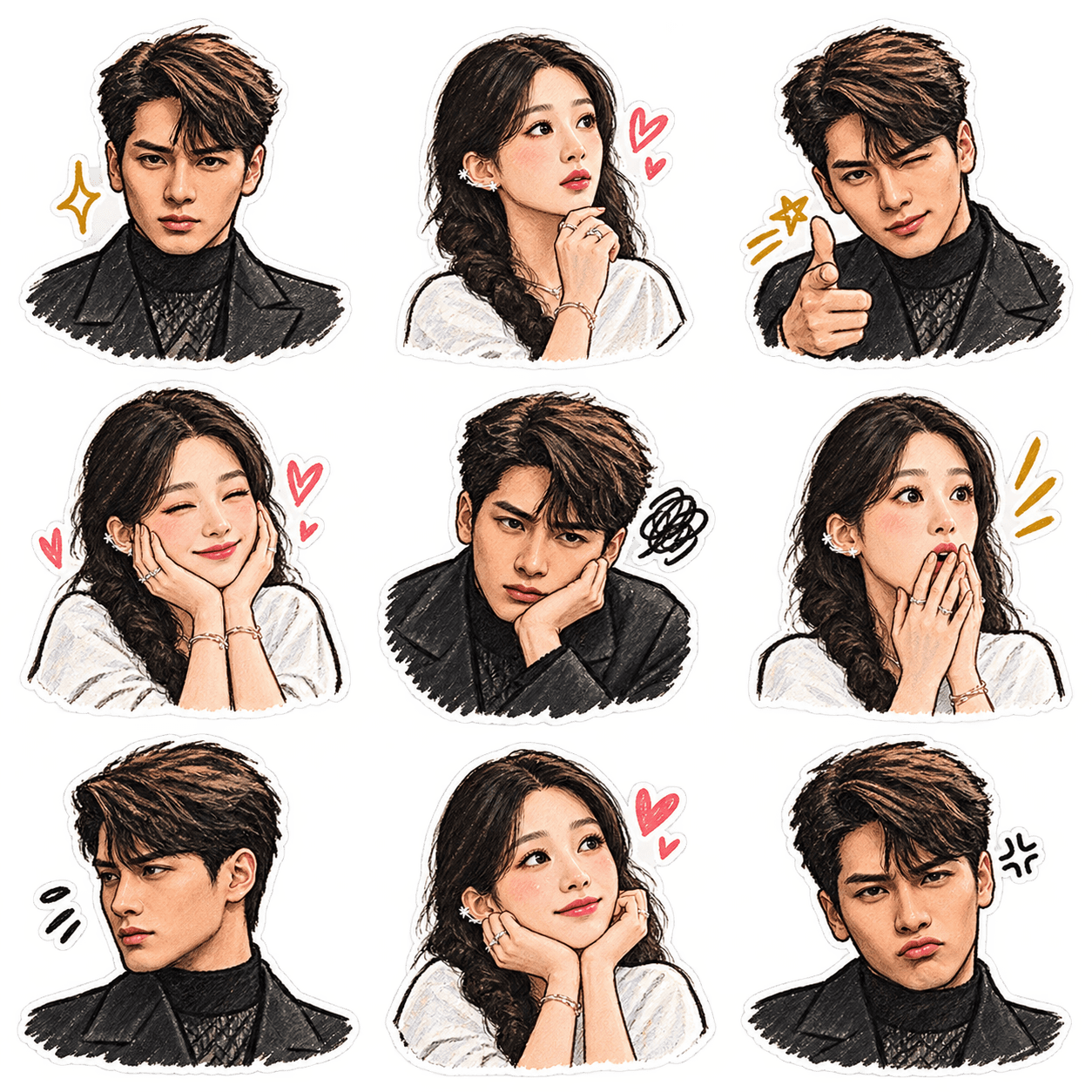 AI Hand-Drawn Sticker Pack Prompt | 9-Piece Sticker Sheet — AI prompt preview 3 of 4