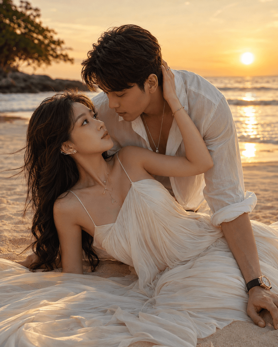 Golden Sunset Romantic Beach Couple AI Prompt — AI prompt preview 1 of 4