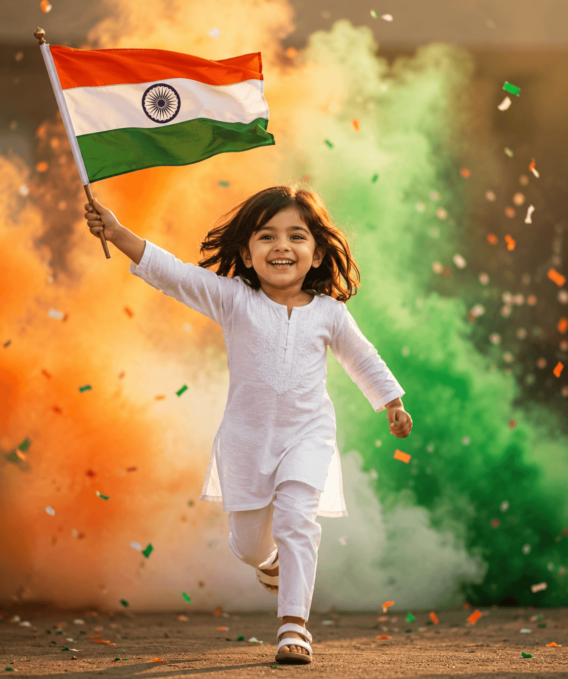 Happy Independence Day Indian Girl AI Image Prompt | Ultra Realistic Patriotic Flag Running Portrait — AI prompt result