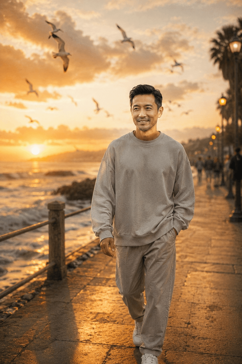 Cinematic Seaside Sunset Travel Portrait Prompt | AI Photo Transformation with Identity Preservation — AI prompt result