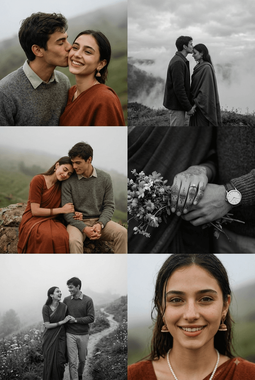 Vintage Moody Pre-Wedding Shoot Prompt – Color & Black and White — AI prompt result