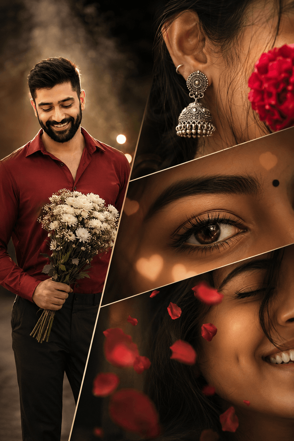 Premium Cinematic Romantic Collage AI Prompt – Ultra-Realistic Love Poster With Diagonal Panel Design — AI prompt result