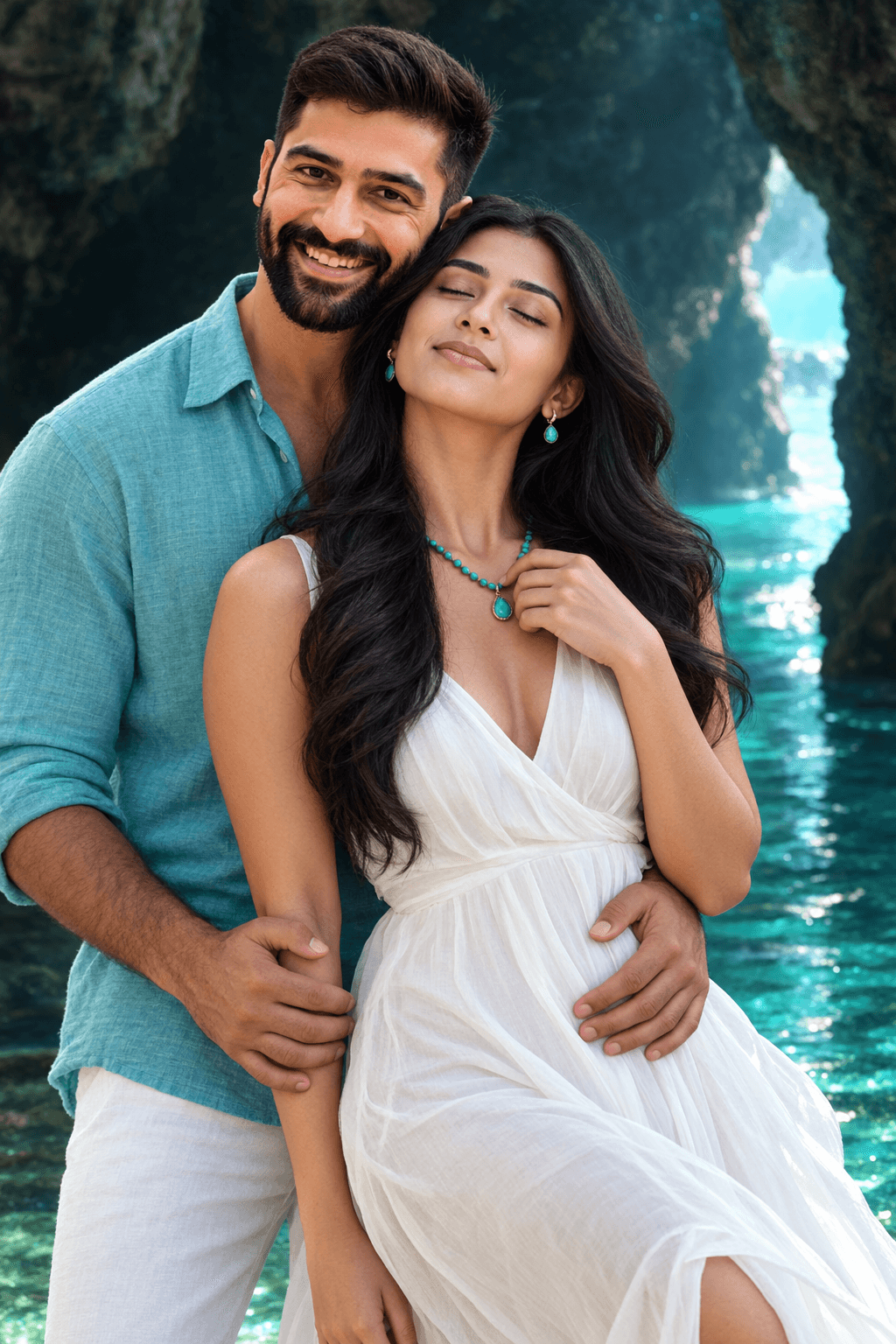 Romantic Couple AI Image Prompt | Cinematic Sea Cave — AI prompt preview 2 of 4