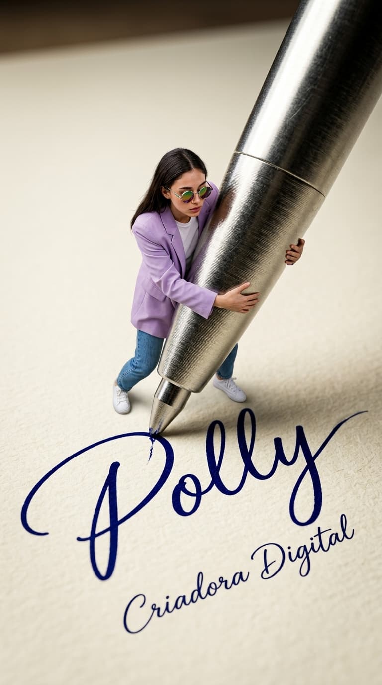 Tiny Woman Holding a Giant Pen to Sign "POLLY" | Hyper-Realistic AI Prompt — AI prompt result