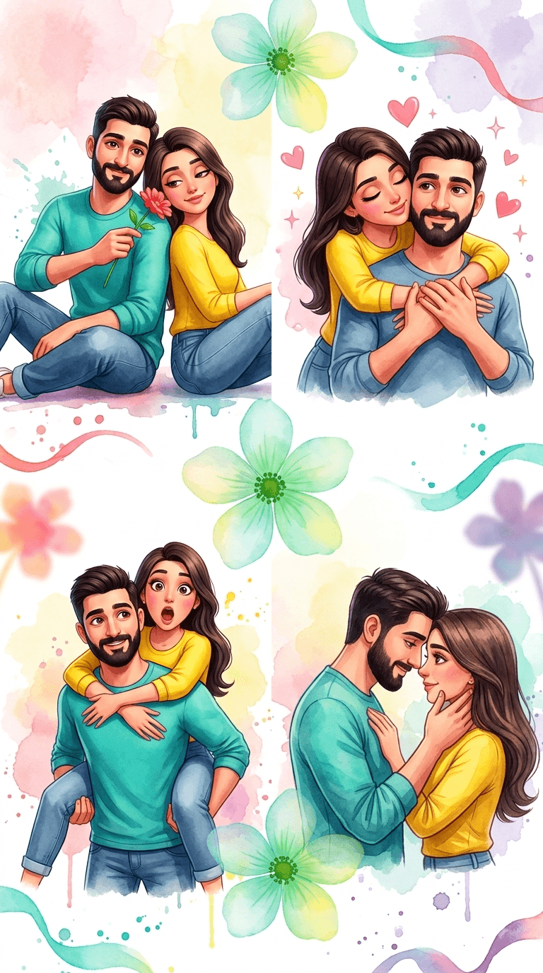 Romantic 3D Watercolor Couple Wallpaper Prompt for AI Image Generation — AI prompt result