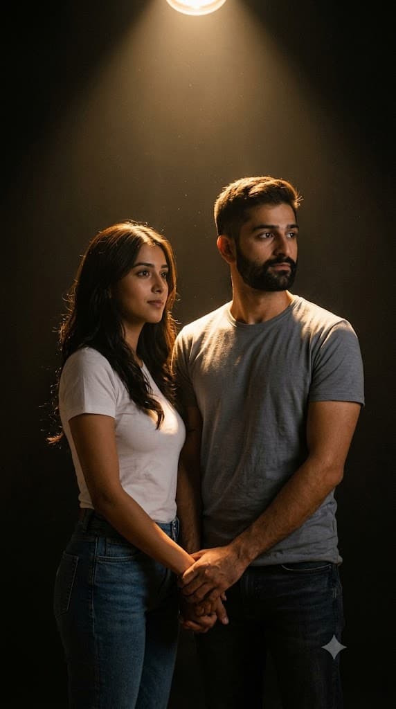 Cinematic Warm Spotlight Couple Portrait AI Prompt — AI prompt result