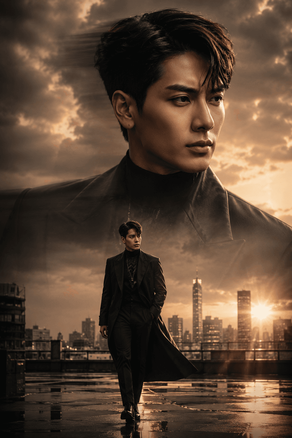 AI Cinematic Double Portrait Prompt | Luxury Editorial Movie Poster with Identity Preservation | Photorealistic 8K — AI prompt result