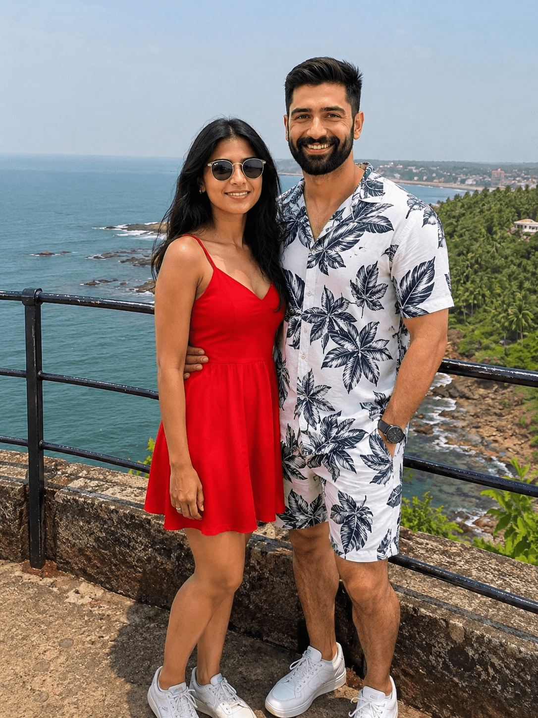Ultra-Realistic Goa Couple Photo Prompt – Indian Couple Vacation Portrait at a Scenic Coastal Viewpoint — AI prompt result