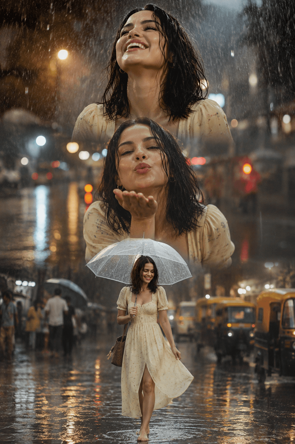 Triple Exposure Cinematic Monsoon Rain Portrait Prompt | Realistic AI Photo Effect — AI prompt result