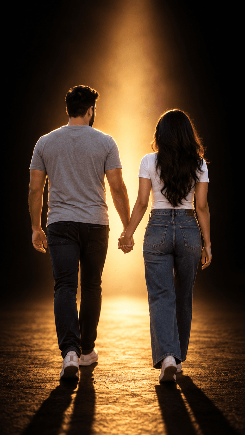 Cinematic Romantic Couple AI Prompt – Backlit Sunset Walking Couple, 9:16 — AI prompt result