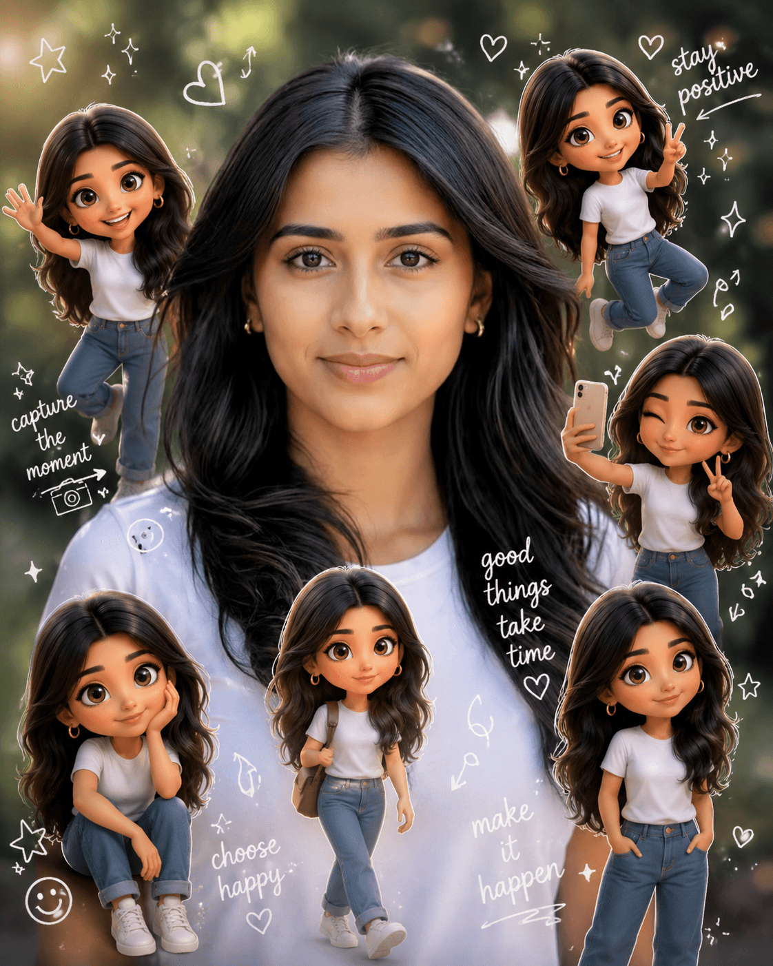Pixar Chibi Scrapbook Photo Edit Prompt | Realistic AI Portrait with 3D Mini Characters & Luxury Instagram Aesthetic