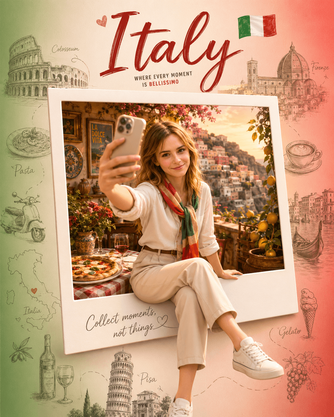 Premium Country Travel Poster AI Prompt | Italy Tourism Collectible Illustration Template