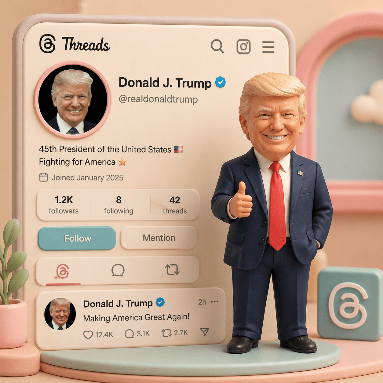 Threads Profile 3D Diorama Prompt | Cute Pastel Mini Me Social Media Mockup
