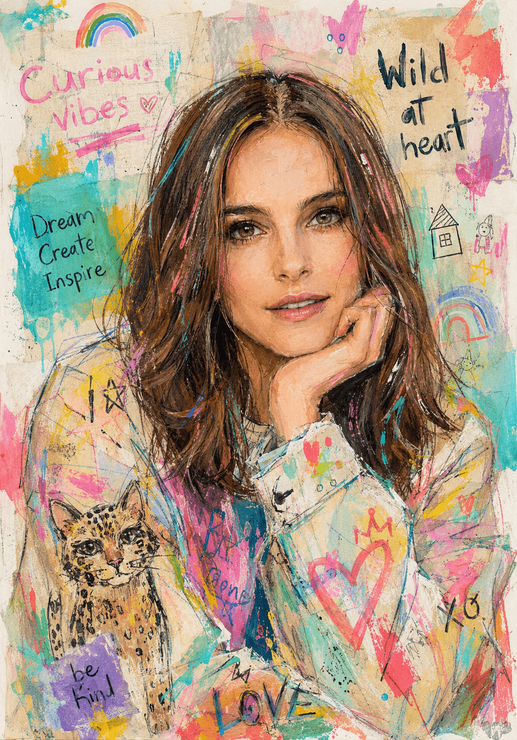 Watercolor Pop Art Portrait AI Prompt | Mixed Media Gouache & Graphite | Colorful Street Style Character Illustration | Midjourney, ChatGPT & AI Image Generator